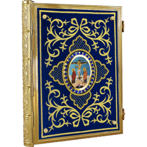 Ornate ecclesiastical icon with gold embellishments and religious artwork, perfect for church use and religious ceremonies.