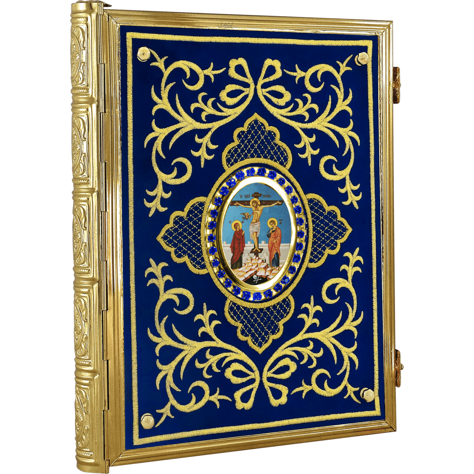Ornate ecclesiastical icon with gold embellishments and religious artwork, perfect for church use and religious ceremonies.