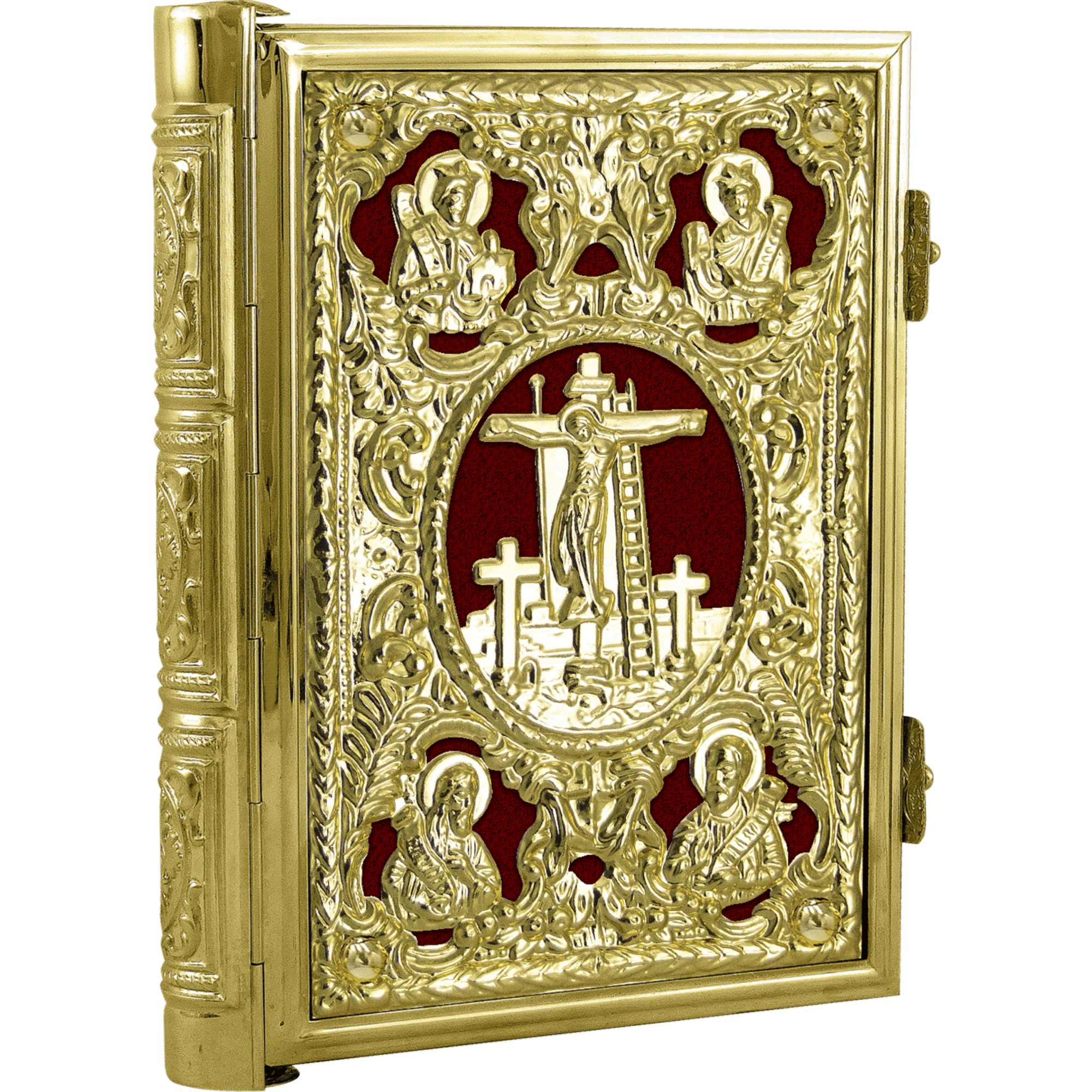Intricately designed gold-plated Orthodox Christian icon with religious figures and symbolism, ideal for church altar or religious collection, showcasing traditional ecclesiastical craftsmanship.