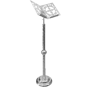 Ornate silver ecclesiastical stand with intricate cut-out design for religious use.