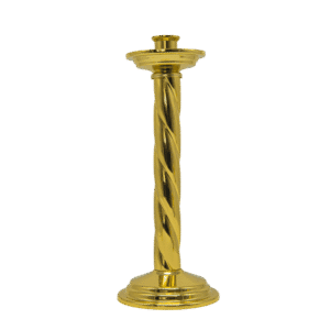 Golden church candle holder for religious ceremonies and church accessories. Traditional ecclesiastical adornment crafted for liturgical use and church decor.