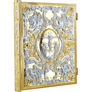 Intricately designed religious icon emphasizing Christian religious artifacts and church ornaments, showcasing ornate detailing of ecclesiastical items for religious ceremonies.
