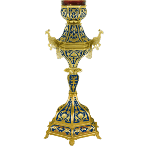 Exquisite ecclesiastical censer with ornate blue and gold detailing, perfect for church ceremonies and liturgical purposes.