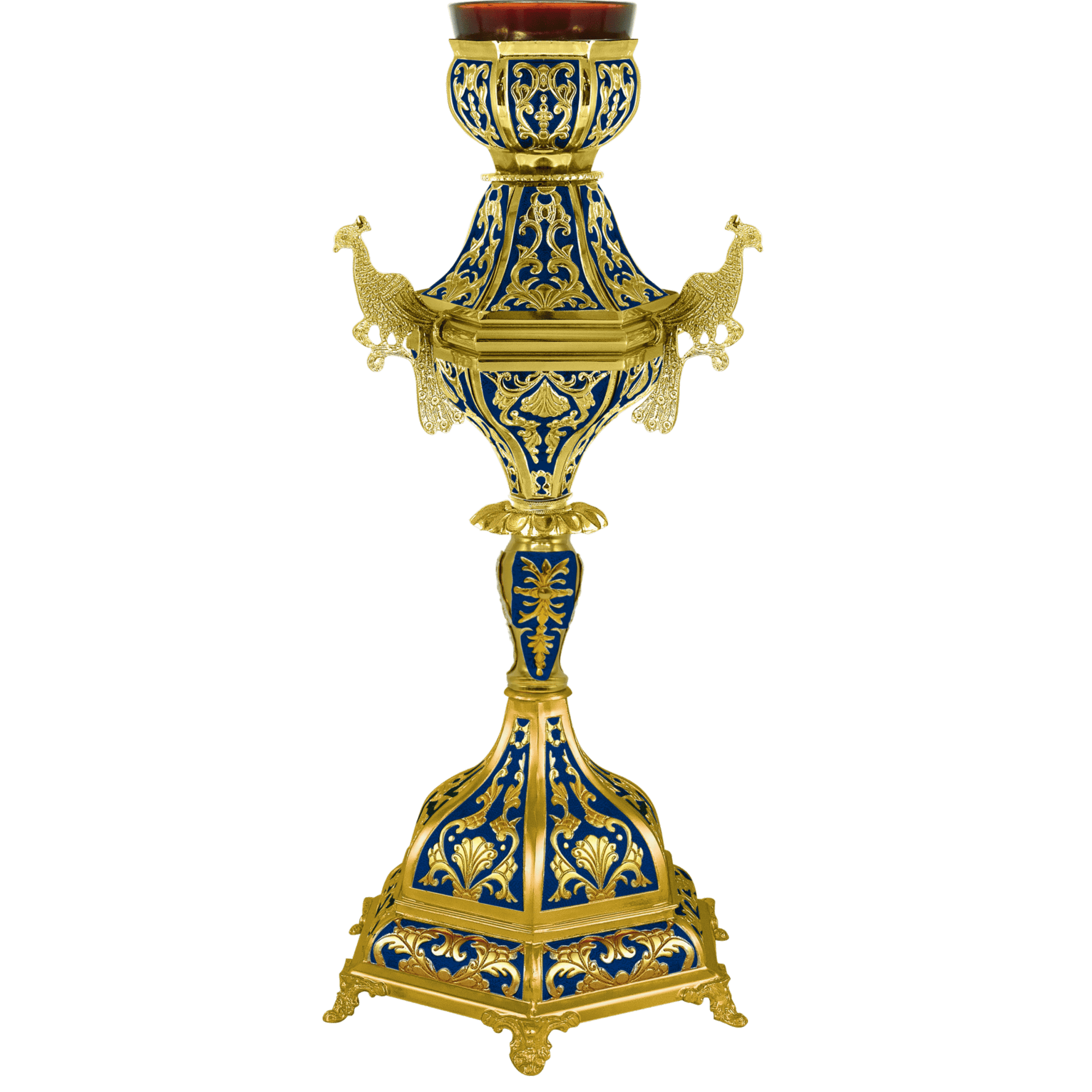 Exquisite ecclesiastical censer with ornate blue and gold detailing, perfect for church ceremonies and liturgical purposes.