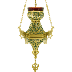 Ornate gold chandelier for church, religious lighting fixture, traditional ecclesiastical decor, handcrafted church lamp, Byzantine style hanging lamp for altar.