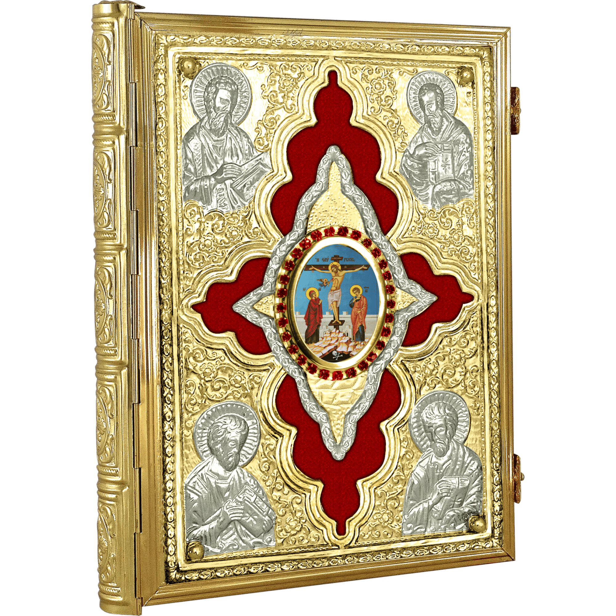 Ornate Holy Framed Icon with Silver Detailing and Religious Artwork for Church Decoration.
