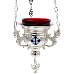 Silver Orthodox Church Incense Burner with Red Ceramic Bowl, Handcrafted Religious Ecclesiastical Items.