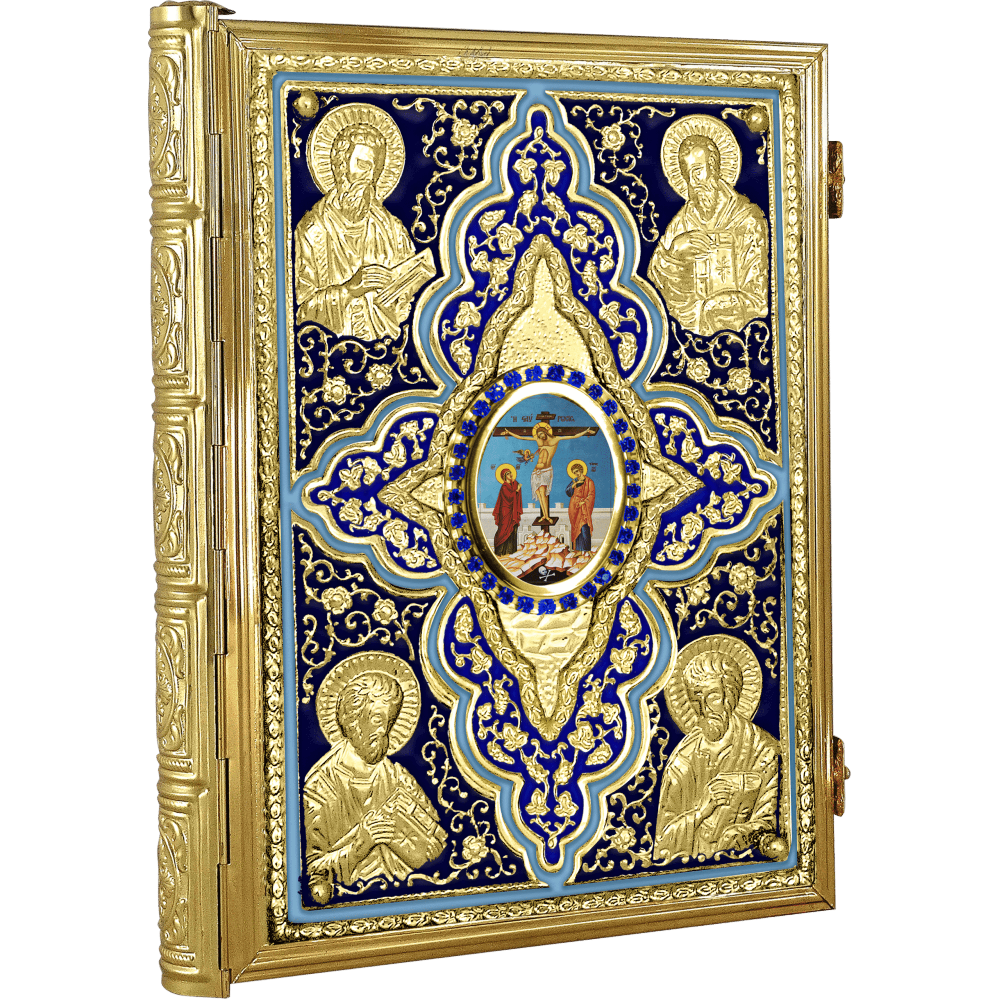 Intricate gilded religious icon with detailed religious imagery, handcrafted ecclesiastical art, and vibrant colors. Perfect for church decor and religious devotion.