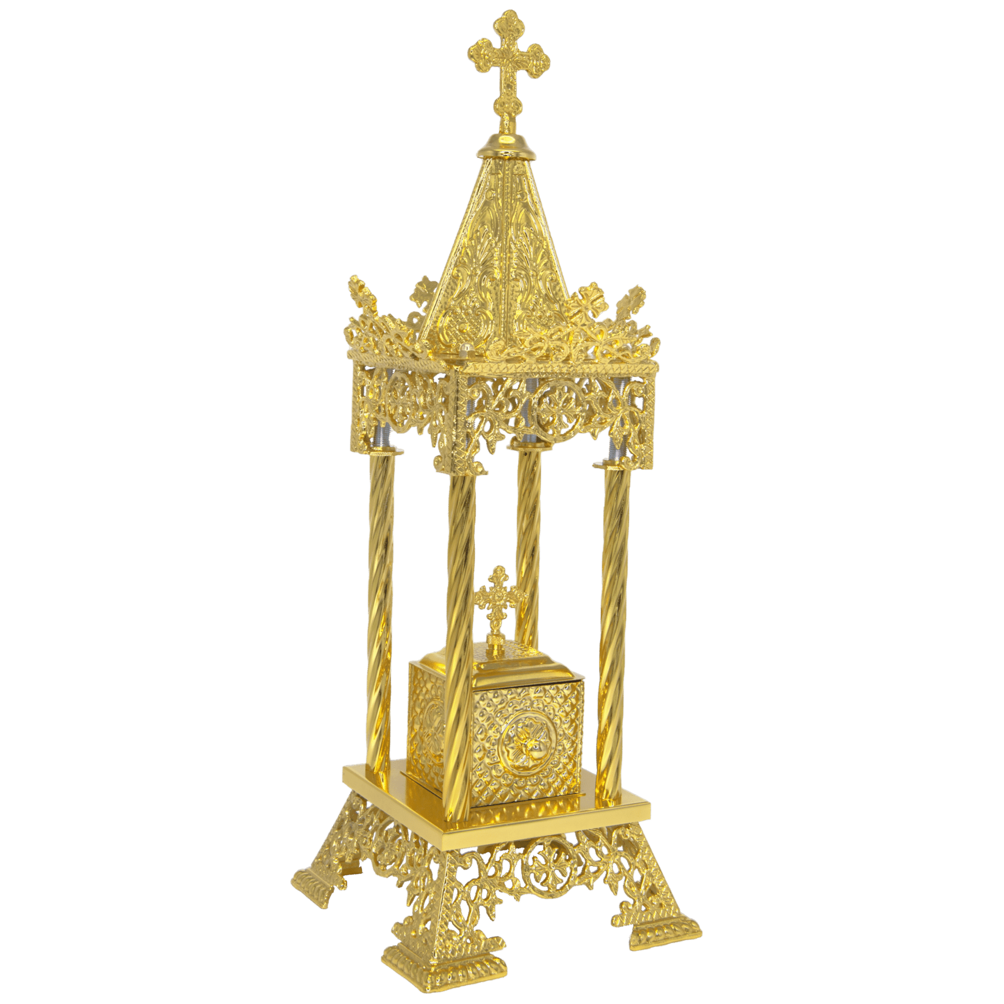 Exquisite gold church relic container for Orthodox icons and sacred items, ornate ecclesiastical accessories from Tsa tsaronis Antoniou.