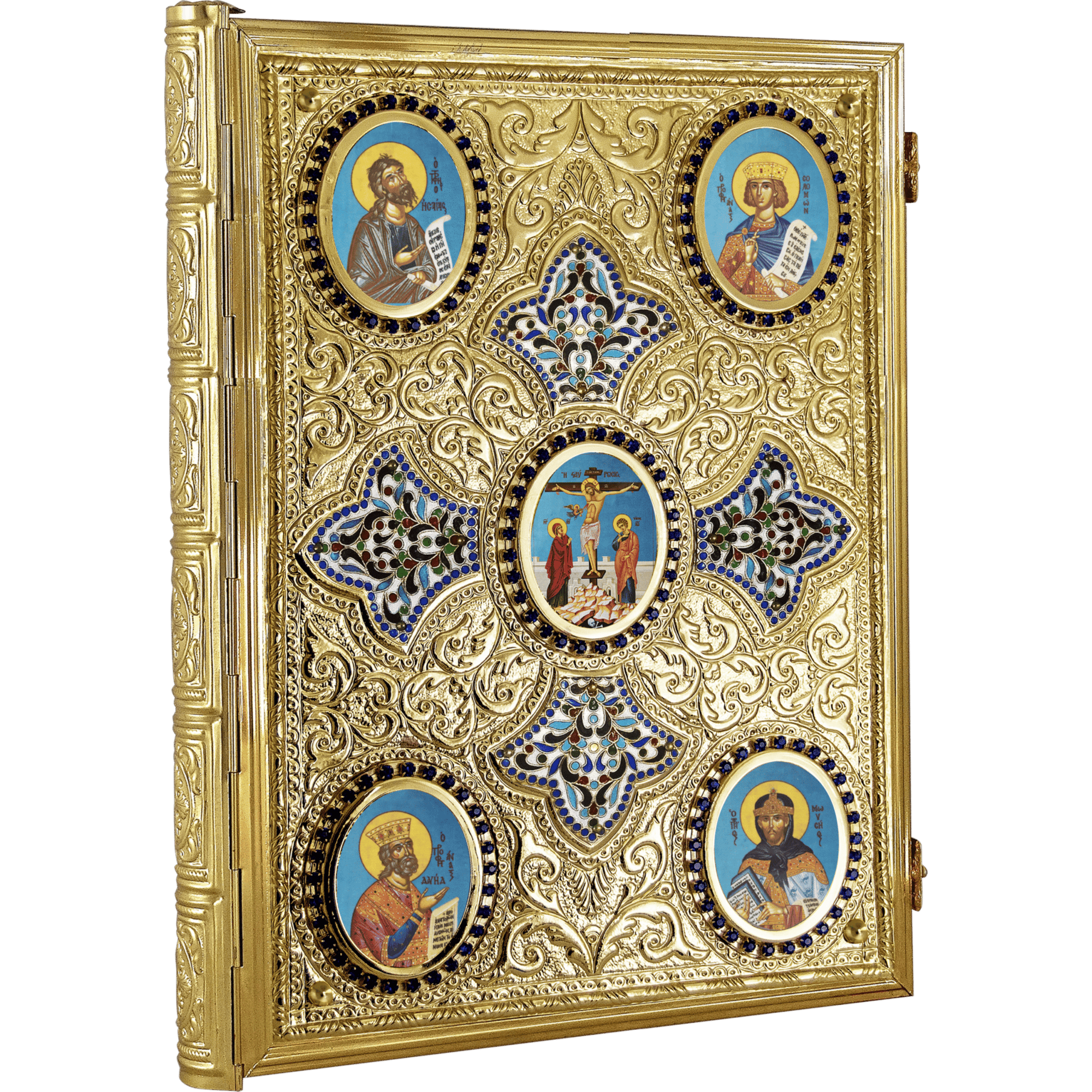 Intricate gold-embellished orthodox Christian iconostasis with colorful religious icons, showcasing traditional church art and religious artifacts from Tsa tsaronis Antonios.