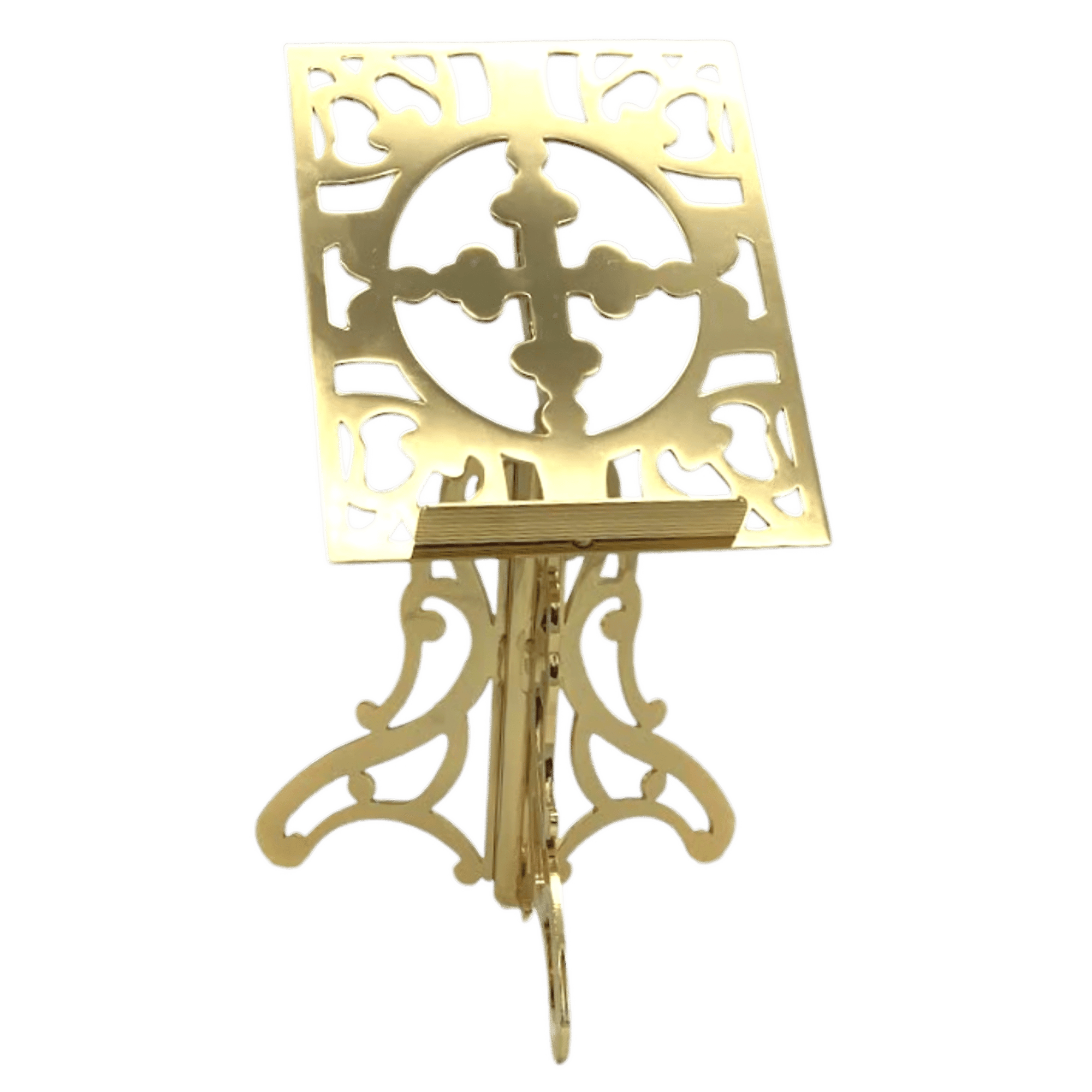 Intricate gold ecclesiastical altar stand used for Orthodox church services and religious rituals, showcasing traditional craftsmanship and sacred symbolism.