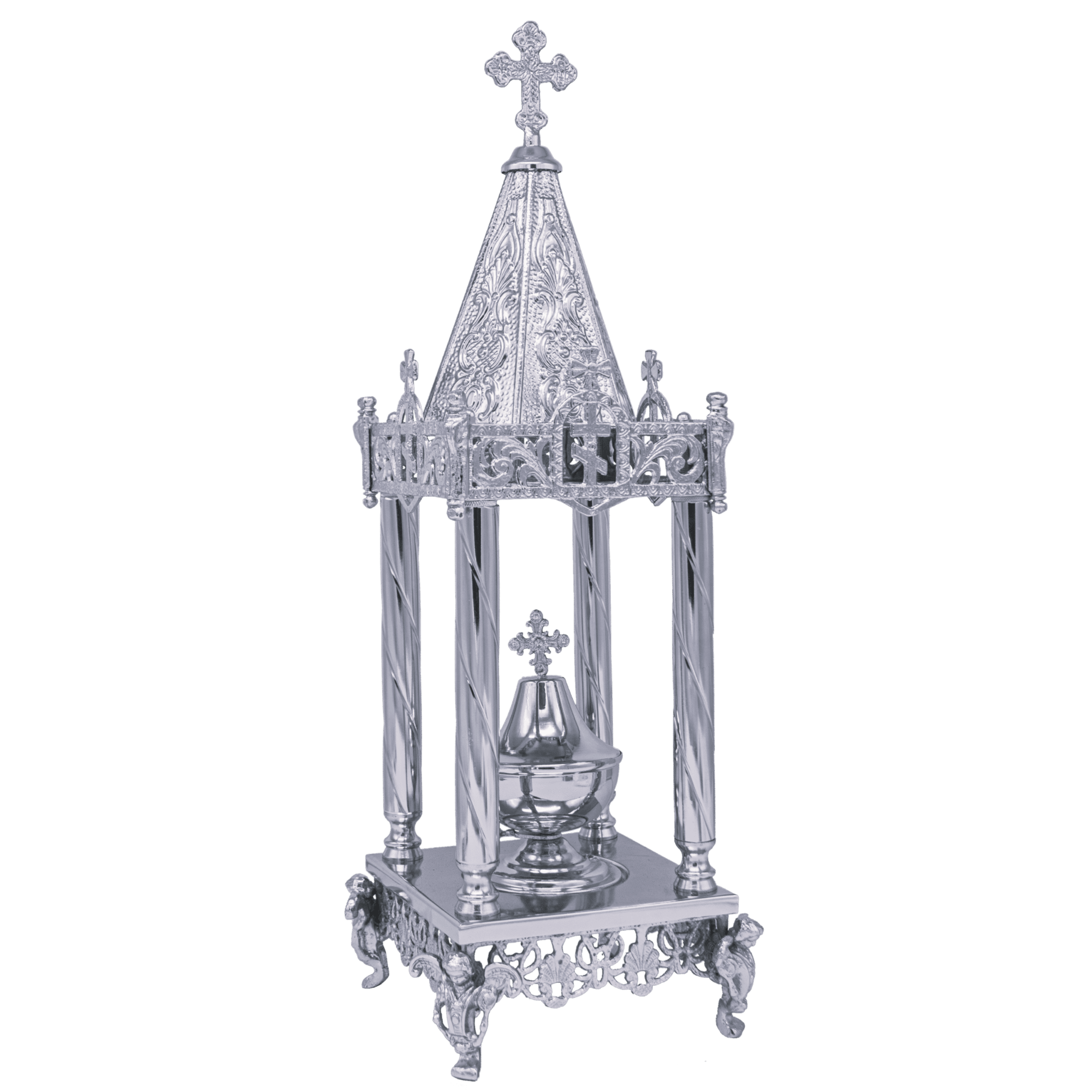 Intricate silver Orthodox church censer with detailed engravings and ornate design, perfect for religious ceremonies and ecclesiastical use.