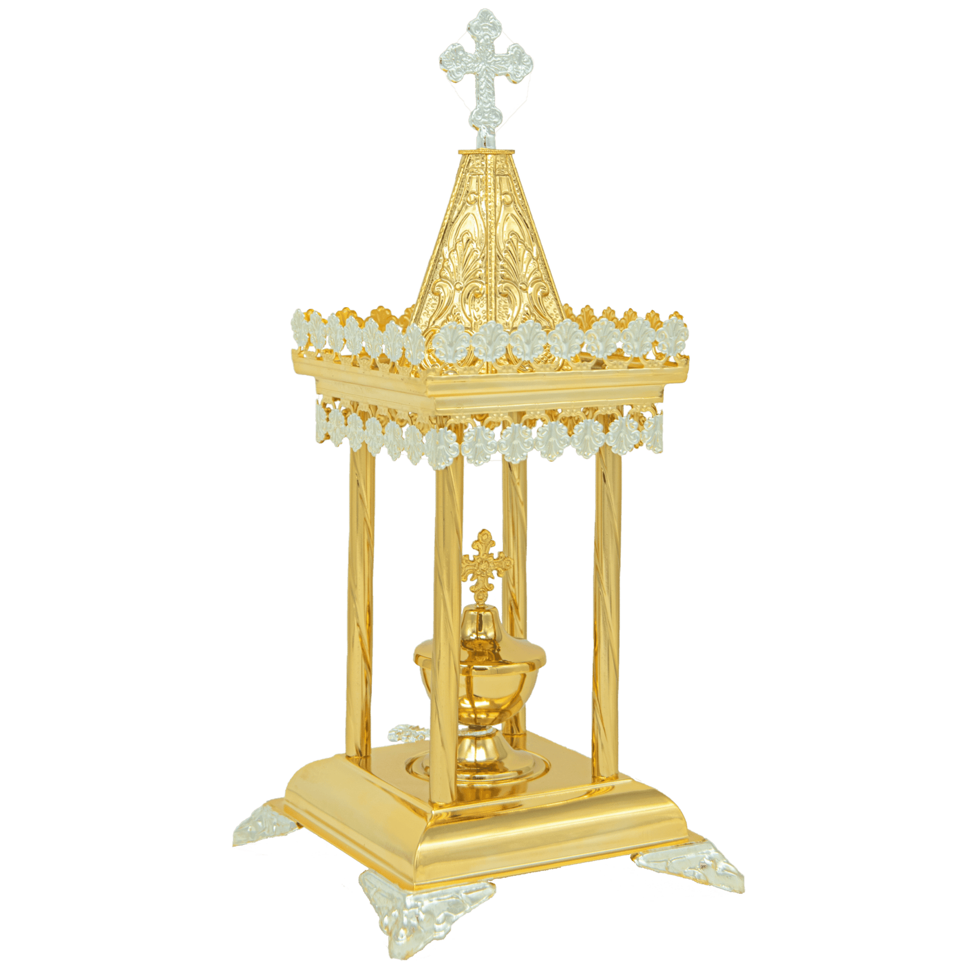 Ornate ecclesiastical liturgical vessel with gold and silver accents for church ceremonies and Holy Communion.