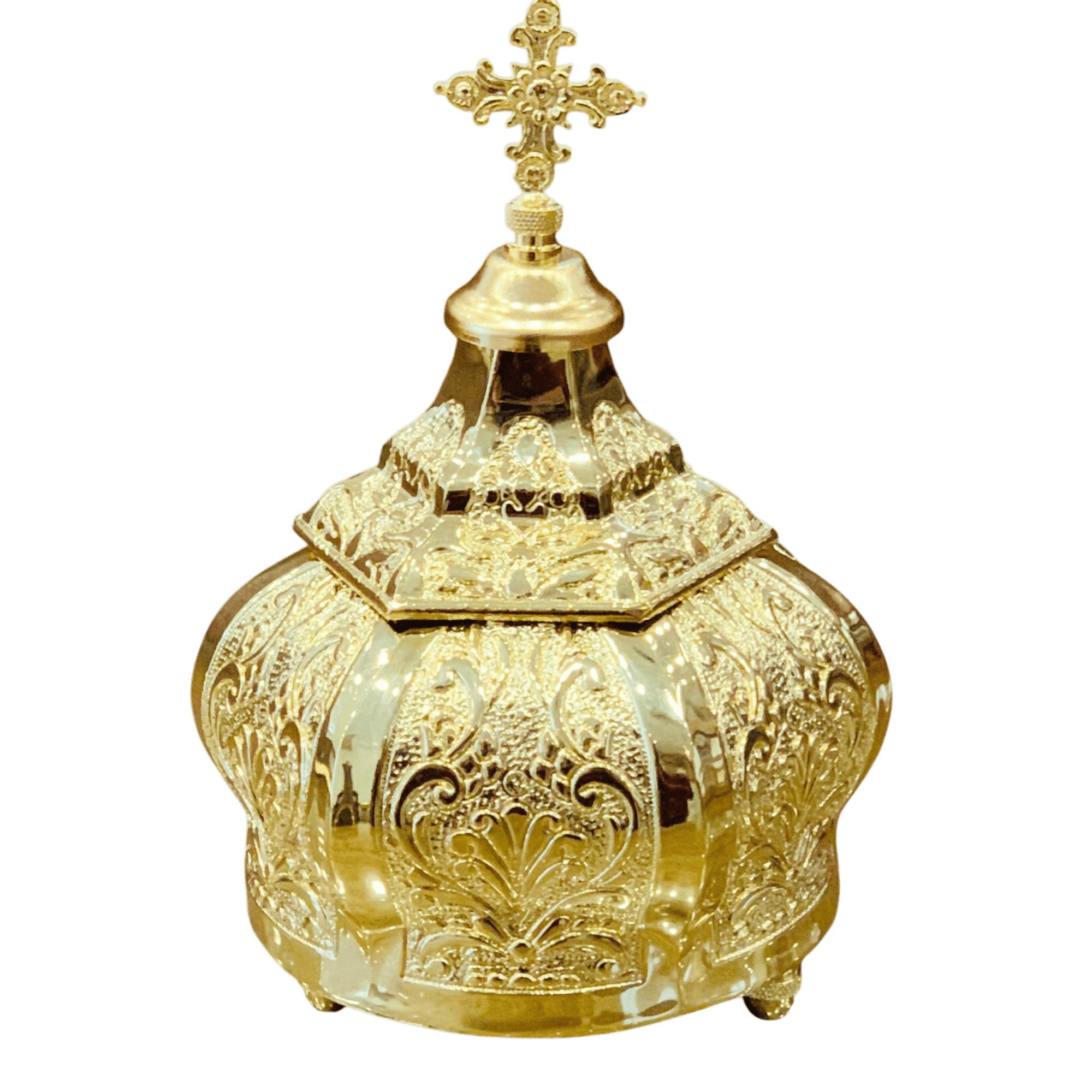 Exquisite gold ecclesiastical ornament with intricate filigree design, crafted for church use and religious ceremonies, sourced from Tsa tsaronis Antonios for authentic sacred items.