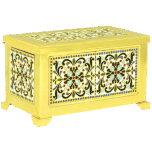Colorful ecclesiastical item with intricate religious pattern, crafted for church decorations and religious ceremonies, featuring detailed mosaic designs.