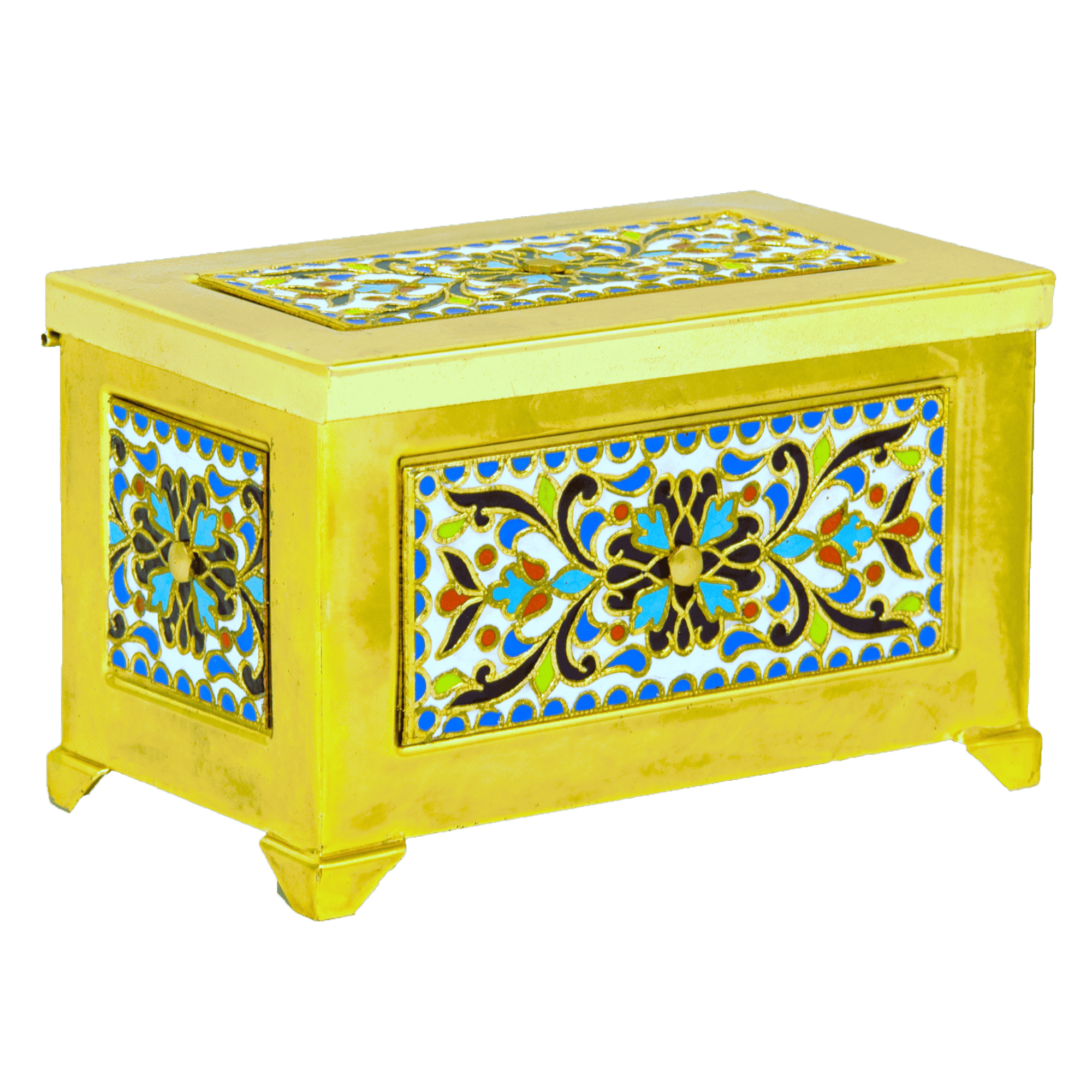 Colorful ecclesiastical jewelry box with intricate mosaic designs, ideal for church accessories and religious gifts. Handmade with traditional techniques, perfect for storing sacred items.