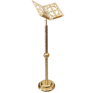Ornate church lectern with intricate gold design, used for religious readings and ceremonies.