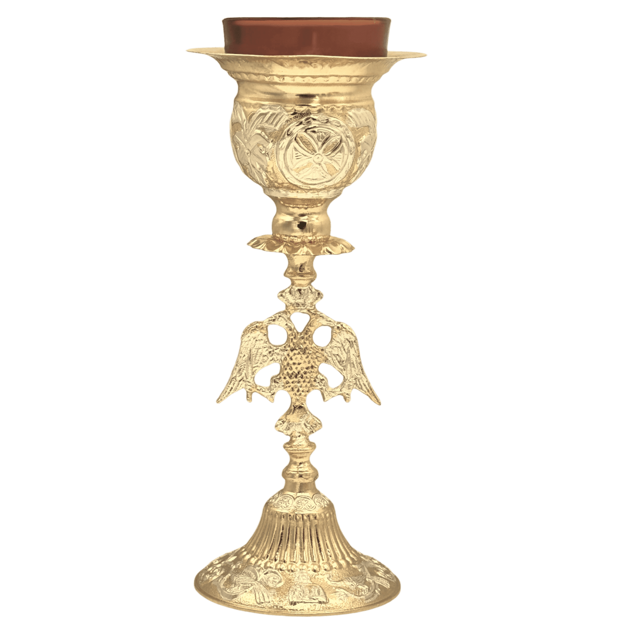 Intricately designed Orthodox church candle holder with detailed metalwork, perfect for religious services and ecclesiastical events. Crafted for ecclesiastical use, blending tradition with craftsmanship.