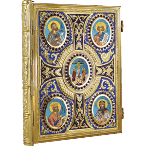 Ornate religious iconography with gold frame and detailed craftsmanship for church icons and ecclesiastical items.