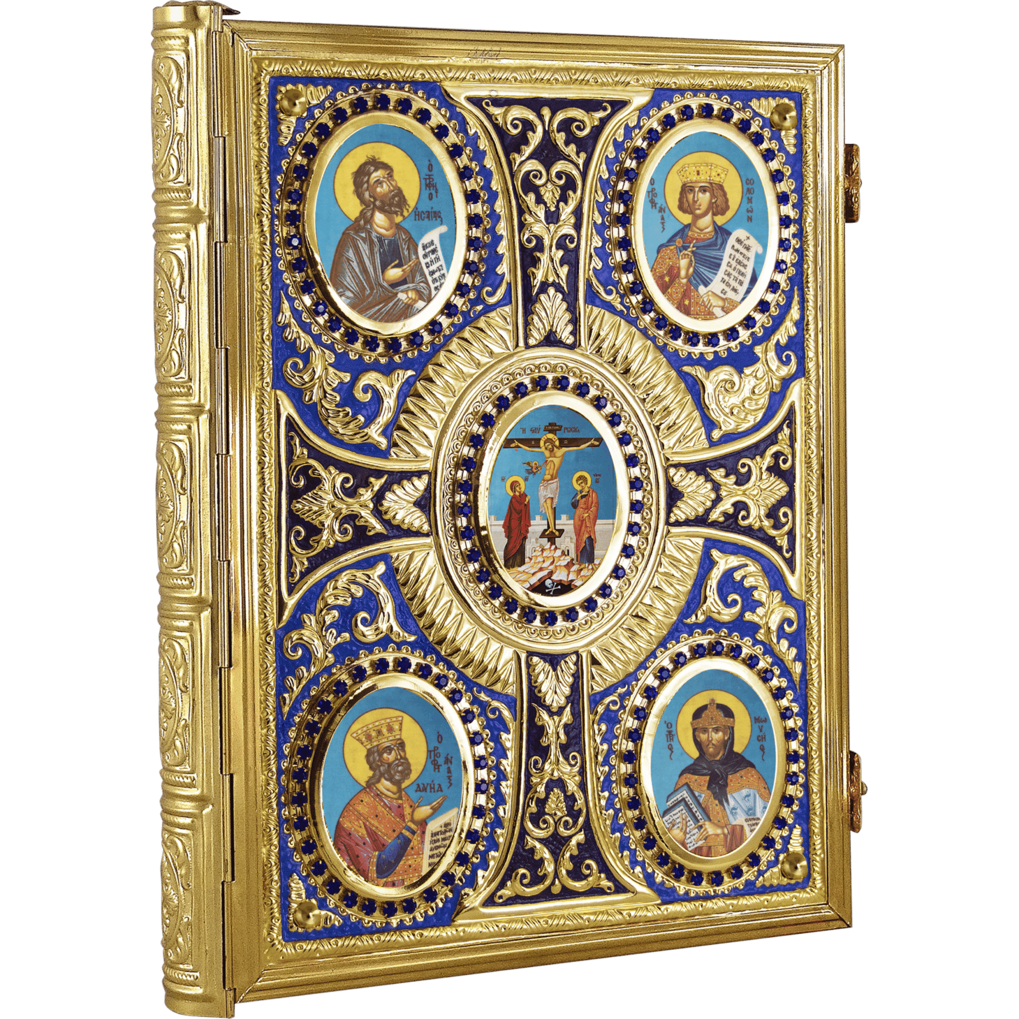 Ornate religious iconography with gold frame and detailed craftsmanship for church icons and ecclesiastical items.