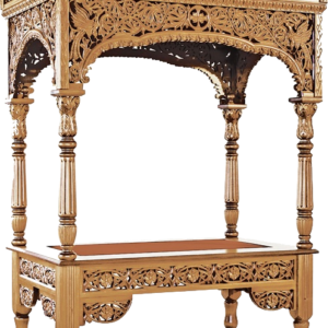 Ancient wooden bier for religious processions, intricately carved with traditional Orthodox Christian motifs, used in Holy Week and funeral ceremonies.